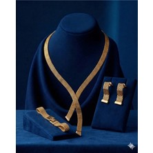 Constanza Exclusive Luxe Touch Hasır Tarz Kolye Bileklik ve Küpe 3'lü Takı Seti Özel Tasarım Düğün