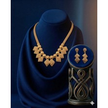 Constanza Exclusive Calyra Altın Kaplama 2'li Kolye ve Küpe Lux Takı Seti Abiye Düğün Hediye