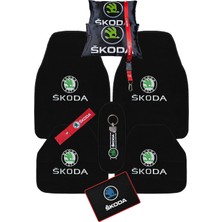 Tusba Market Skoda Araç Oto Halı Paspas & Dijital Baskılı Siyah Boyun Yastığı & Skoda Çok Parçalı Oto Seyahat Seti