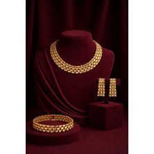 Constanza Exclusive Elarisse Altın Kaplama New Design Lux Kolye Bileklik Küpe Takı Seti Düğün&özel Günlük