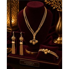 Constanza Exclusive Nova Shine Altın Kaplama Kolye Bileklik ve Küpe 3'lü Şık Kadın Takı Seti Özel Tasarım