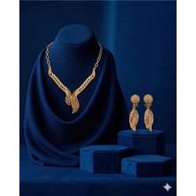 Constanza Exclusive Magnifica Altın Kaplama Kolye ve Küpe Seti Isteme Nişan Düğün Özel Gün Hediye
