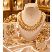 Constanza Exclusive Sorélia Altın Kaplama Kolye Yüzük Küpe 3'lü Luxury Takı Seti Davet&özel Gün
