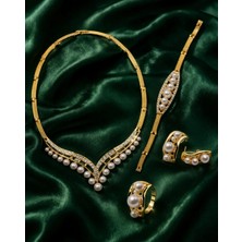 Constanza Exclusive Emerald Kadın Kolye Küpe Bileklik Yüzük 4’lü Set, Lüks Abiye & Düğün Takı Seti, Şık Zarif Tasarım