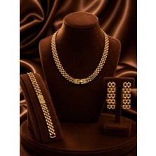 Constanza Exclusive Luxe Touch Hasır Tarz Kolye Bileklik ve Küpe 3'lü Takı Seti Özel Tasarım Düğün