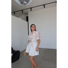 Özge Özgenç Balon Kol Çiçek Desen Premium Elbise