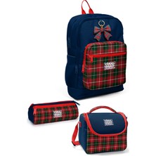 Coral High Kids Lacivert Ekose Fiyonk Desenli 3’lü Okul Çanta Seti SET0133207