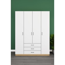 Asra Trend Lüks 4 Kapaklı 3 Çekmeceli Gardırop %100 MDF Askılı Düzenleyici Elbise Dolabı G02