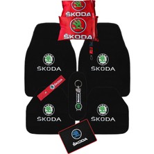 Tusba Market Skoda 5'li Araba Paspas Seti & Kırmızı Oto Boyun Yastığı & Ayna Askısı & Skoda Araç Oto Aksesuarı