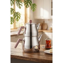 Porsima 1026-1 Prizma Bakalit Metal Kulp Mega Boy Paslanmaz Çelik Çaydanlık Takımı Rose - 2-3,40LT