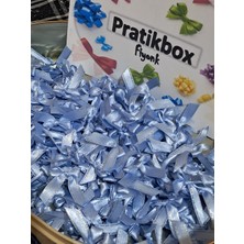 Pratikbox Mini Fiyonk / Saten 1cm'lik Simli / Hediyelik / Süsleme / Mavi Renk / 100 Adet