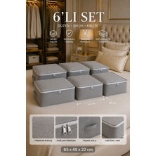 Çınar Ev Tekstil 6’lı Set Hurç 65X45X22 cm Gri – Katlanabilir Fermuarlı Yorgan Battaniye Saklama Kutusu Düzenleyici