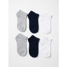 Tina Atelier 6 Çift Kız-Erkek Düz Spor Çocuk Patik Çorap Unisex (Beyaz-Lacivert-Gri)