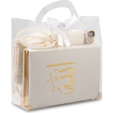 Hayrat Neşriyat Seccade + Eşarp + Zikirmatik + Tesbih + Hafız Boy Kuran Hediye Seti (Nakışlı, Beyaz)