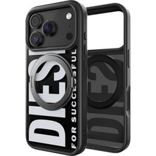 Diesel iPhone 17 Pro Uyumlu Magsafe Destekli Yüzük Standlı Kılıf - Siyah/beyaz