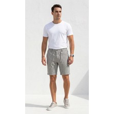 Plus Scorpion Erkek Keten Şort Lastikli Beli Bağcıklı Yazlık Rahat Kesim Günlük Casual Bermuda Şort