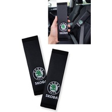 Tusba Market Skoda Uyumlu Nakışlı Deri Emniyet Kemer Pedi / Skoda Auto Emniyet Kemer Kılıf Aksesuar &  2'li Set