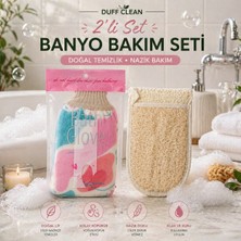 Duff Clean 2'li Banyo Bakım Seti Doğal Kabak Lifli Kese ve Banyo Eldiveni Spa Seti