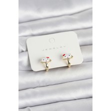 ÖNÇ - PRİME Gold Renk Kedi Model Mineli Çocuk Küpe