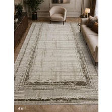 Hünkar 150X233 cm Pamuk Taban Kaymaz Halı Modern Dekoratif Salon Oturma Odası Halısı Bej Gri Desenli Yolluk