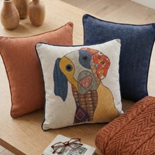 Viamarse Köpek Figürlü Patchwork Desenli Kıl Biye Dekoratif Kırlent Kılıfı Seti (3 Adet)