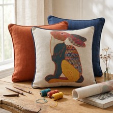 Viamarse Tavşan Figürlü Patchwork Desenli Kıl Biye Dekoratif Kırlent Kılıfı Seti (3 Adet)