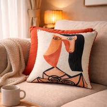 Viamarse Iskandinav Tarzı Picasso Desenli  Biye Dekoratif Kırlent Kılıfı Seti (2 Adet)