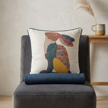 Viamarse Tavşan Figürlü Patchwork Desenli Dekoratif Kırlent Kılıfı Kıl Biye Detaylı (1 Adet)