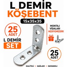 Badem10 Oval Başlı L Demir Gönye 15X35X35 mm 25 Adet Metal Köşe Bağlantı Parçası Mobilya Montaj Aparatı