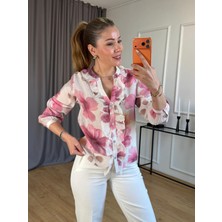 Size Özgü Pembe Çiçekli Ön Fırfır Gömlek