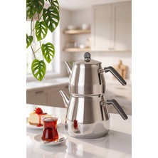 Porsima 1027 Prizma Bakalit Metal Kulp Mega Boy Paslanmaz Çelik Çaydanlık Takımı Antrasit - 2,20-4 Lt