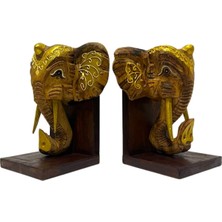 Barc Shop Dekoratif Ahşap El Yapımı Kitap Tutucu 2'li Set Desenli Fil 22X13CM Kitap Desteği