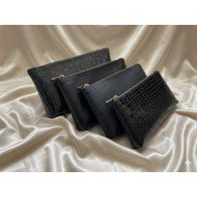 Veloria Siyah Kadın 4 Adet  Portföy El&makyaj  Çantası - Şık Gece Çantası - Clutch