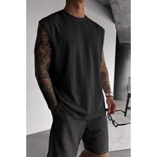 Abluka Online Erkek Basketçi Model Oversize Kolsuz T-Shirt Siyah