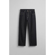 Abluka Online Erkek Baggy Fit Kontrast Dikişli Jean Pantolon Siyah