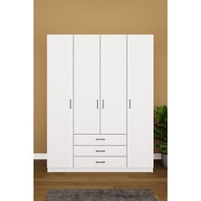 Asra Trend Lüks 4 Kapaklı 3 Çekmeceli Gardırop %100 MDF Askılı Düzenleyici Elbise Dolabı G-02