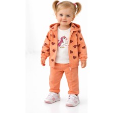 Chicsy Baby Tatlı Kız Bebek Kalpli Unicorn Baskılı Tarz Kapüşonlu 3’lü Takım