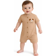 Chicsy Baby Tatlı Erkek Bebek Köpek Nakışlı Tarz Fitilli Tulum Yazlık Şort Tulum