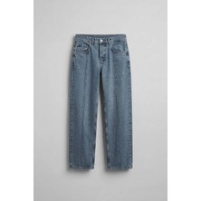 Erkek Baggy Fit Ön Dikiş Detaylı Jean Mavi