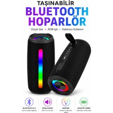Qasul Rgb Işıklı Bluetooth Hoparlör 16W Güçlü Bass Tf Kart Aux Fm Radyo Taşınabilir Speaker