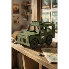 Reboo Ahşap Jeep 3D Puzzle Boyama Seti – 22 Parça, 6’lı Boya ve Fırça Dahil Eğitici Aktivite Oyuncağı