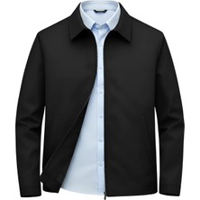 Sivaist Siyah Erkek Pamuk Polyester Karışımlı Yakalı Bonded Kumaş Su ve Rüzgar Geçirmez Mevsimlik&yazlık Mont