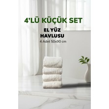 Cotto Home 4 lü Çizgili Beyaz Renk Yumuşak Pamuk El Yüz Havlusu Seti 50x90 cm