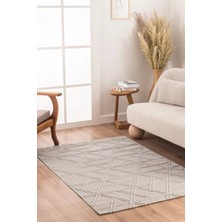 Koza Halı Alba Krem Tozumaz Halı Geometrik Salon Antre Koridor Yolluk Balkon Teras Oturma Odası Halısı 19241A, 60 x 100