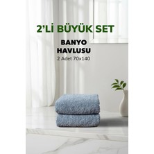 Cotto Home 2 li Kareli Mavi Renk Yumuşak Pamuk Banyo Havlu Seti 70x140 cm