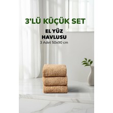 Cotto Home 3 lü Kareli Bej Renk Yumuşak Pamuk El Yüz Havlusu Seti 50x90 cm