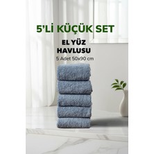 Cotto Home 5 li Çizgili Mavi Renk Yumuşak Pamuk El Yüz Havlusu Seti 50x90 cm