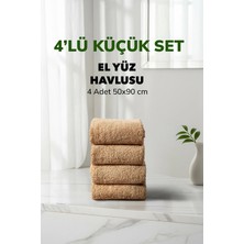 Cotto Home 4 lü Çizgili Bej Renk Yumuşak Pamuk El Yüz Havlusu Seti 50x90 cm