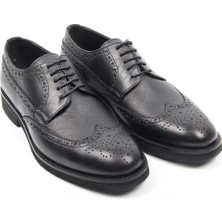 İGS Siyah Deri Klasik Erkek Ayakkabı Brogue Detaylı Bağcıklı Model