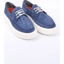 İGS Mavi Süet Görünümlü Örgü Detaylı Erkek Sneaker Kalın Taban Günlük Model